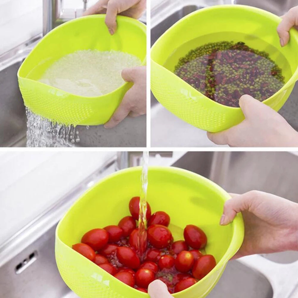 Rice Fruit Vegetable Bean Sieve Strainer Plastic Filter Kitchen Drain Basket Rice Bowl Strainer With Handle