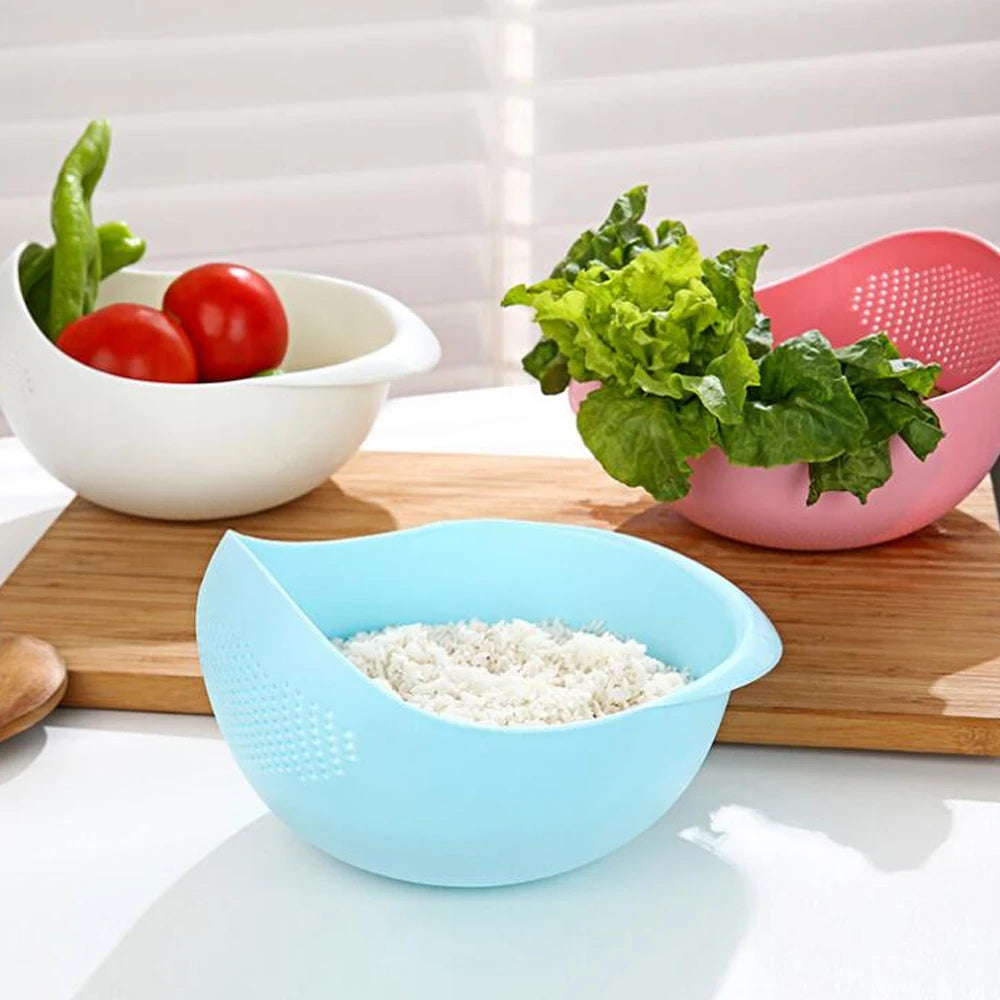 Rice Fruit Vegetable Bean Sieve Strainer Plastic Filter Kitchen Drain Basket Rice Bowl Strainer With Handle